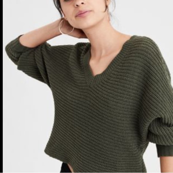 American Eagle Outfitters Sweaters - American Eagle Super Soft Chenille Olive Green Cropped Sweater